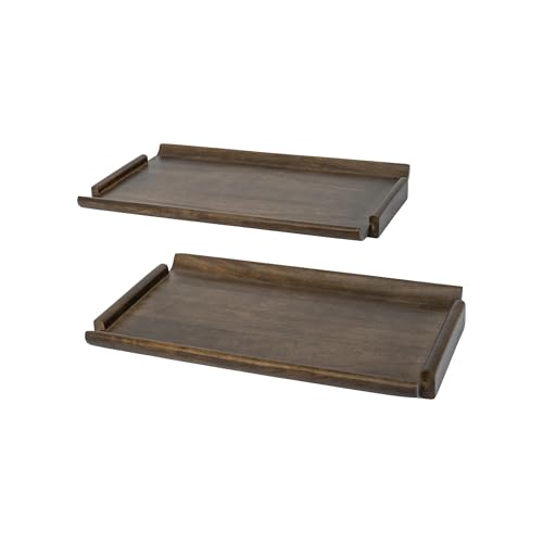 Ellementry Wooden Serving Tray Set – Decorative Tray for Coffee Table, Kitchen & Dining, Serving Platters, Breakfast & Snack Tray - color: Rhythm Brown