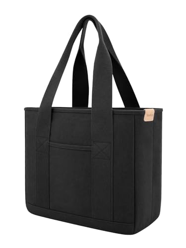 TeeYee 16oz Canvas Tote Bag Casual Multi Pocket Work Bag for Women - color: Blackm, size: Medium