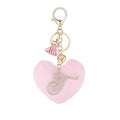 Initial Letter Heart Pom Pom Keychain for Women Pink Soft Fluffy Ball Key Ring for Purse Backpack Handbag - color: T