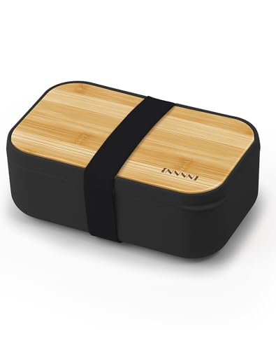 Bento Box Lunch Box Containers for Adults - Natural Bamboo Lid, Cutlery & Chopsticks, Lunch Box for Women, Microwave Safe, Dishwasher Safe, Bpa Free, Leakproof, Men - color: Black