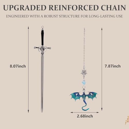 Fourth Wing Dragon Sword Cute Bookmark Book Mark for Reading Women Gifts - color: Silver Blue