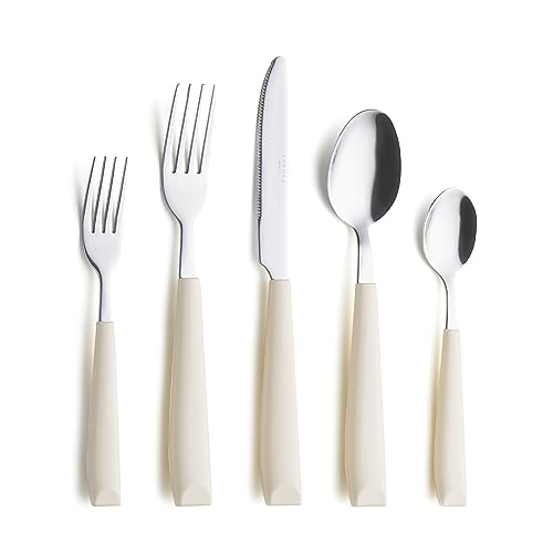 ANNOVA Silverware Set Stainless Steel Colorful Handle Tableware Kitchen Flatware Set Utensils, Includes Dinner Knives, Forks, Spoons, Salad Forks & Dessert Spoons (Cream, 20 Pieces) - color: Cream 20Pieces