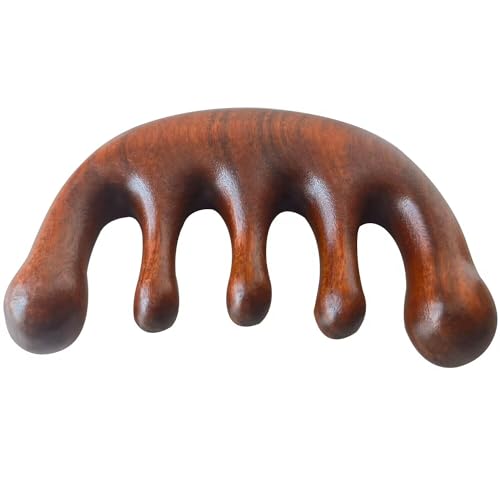 Wooden Massage Comb 100% Natural Handmade Pure Wood Five-Tooth Meridians Comb Scalp Massager Comb No Static Wide Tooth Comb for Head Scalp Comb Meridians Scraping Massage Tool (Plain Style)