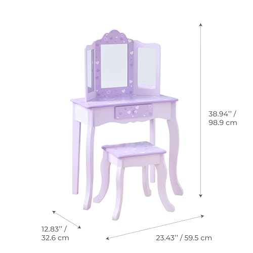 Teamson Kids Classic Hearts Prints Gisele Wood Play Vanity Set, Purple - color: Purple