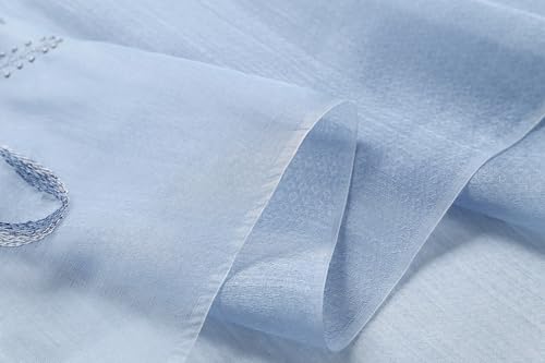 Jeelow Long Silk Blend Embroidered Floral Shawl Scarf Wrap for Women - color: Blue Floral