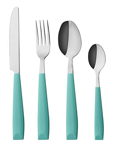 ANNOVA Silverware Set Stainless Steel Colorful Handle Tableware Kitchen Flatware Set Utensils, Includes Dinner Knives, Forks, Spoons & Dessert Spoons (Turquoise, 16 Pieces) - color: Turquoise 16Pieces