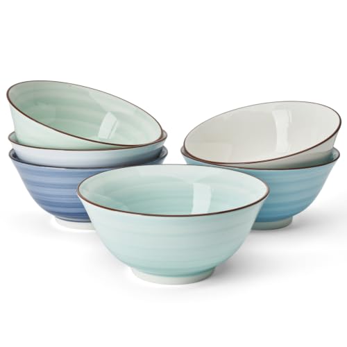 Sweese 18 oz Ceramic Soup Bowls Set of 6, Blue Pasta Bowls for Ramen, Salad, Noodles, Cereal and Soup, Stackable Serving Bowls for Everyday Meals - color: New Blue, size: 18oz (Large)