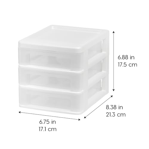 IRIS USA 2-Pack, 3-Drawer Small Plastic Stacking Desktop Organizer, White - color: White, style: Small - 2 Pack