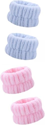 2 Pcs Spa Face Washing Wristbands,Microfiber Wrist Towels Absorbent Facial Elastic Wristbands Makeup Wash Wrist Towels,Reusable Absorbent Stop Water Run Down Arms (Blue,Pink)