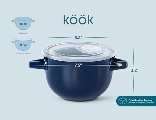 KooK French Onion Soup Crocks with Lids & Handles, Set of 4, Blue - color: Blue