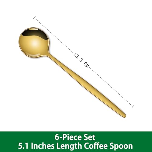 5.1 Inch Coffee & Tea Spoon,6 Pieces Gold Stainless Steel Teaspoon,Mini Spoons For Dessert And Coffee,Durable Demitasse Coffee Spoons For Dessert - color: Gold