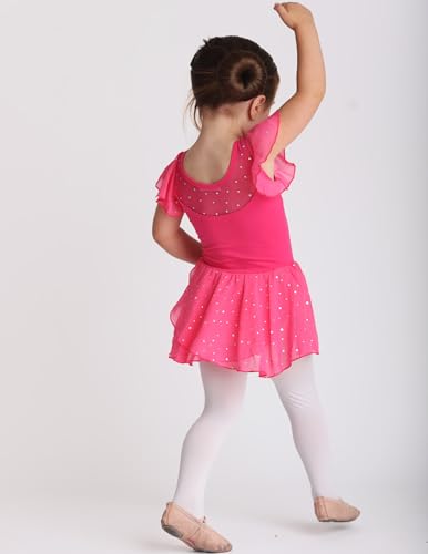 Zaclotre Girls Ballet Leotards Ruffle Sleeve Sparkle Dance Leotard - color: Hot Pink, size: 10-11 Years