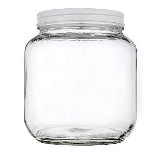 kitchentoolz Half Gallon Glass Large Mason Jar Wide Mouth with Airtight Metal Lid - 1/2 Gallon Mason Jars - BPA-Free Glass Jar with Lid - Dishwasher Safe Made in USA - color: White Lid, size: 0.5 Gallon