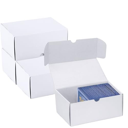 Trading Card Storage Box, 4-Pack 600 Count White Corrugated Cardboard Box - size: 4 Piece 7in for Standard