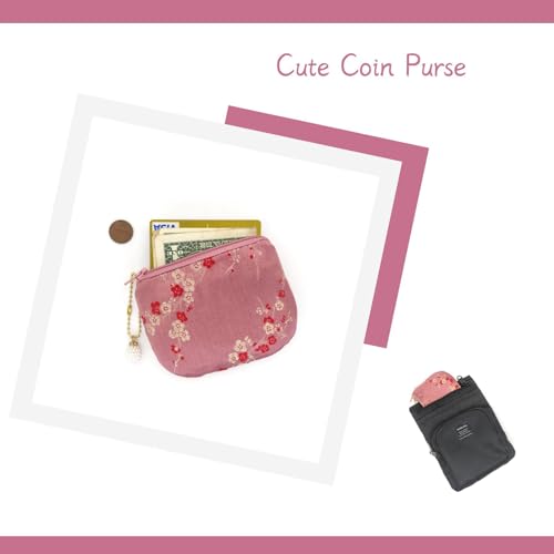 Handmade Women Coin Purse Brocade Rosary Bag Silk Jewelry Pouch Zipper Wallet - PaleVioletRed - color: PaleVioletRed