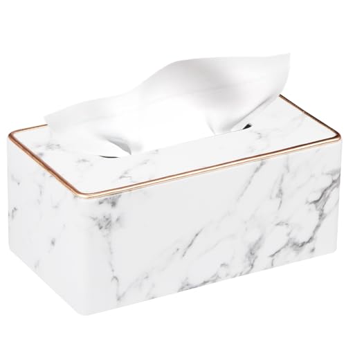 PU Leather Tissue Box Cover Rectangle,Marble Facial Tissues Cube Box Holder - color: X-marble
