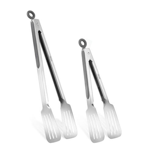 Tongs for Cooking, Set of 2 Metal Spatula Tongs for Grilling, Gray - color: Gray