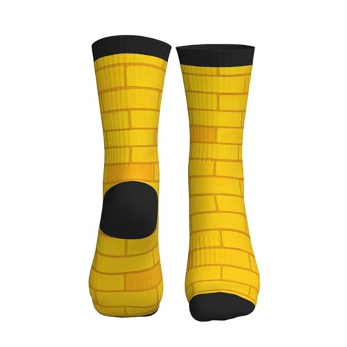 Crew Athletic Socks Funny Crazy Casual Sports Novelty Dress Socks for Women Men Running Hiking - color: Brick Road Gold Yellow
