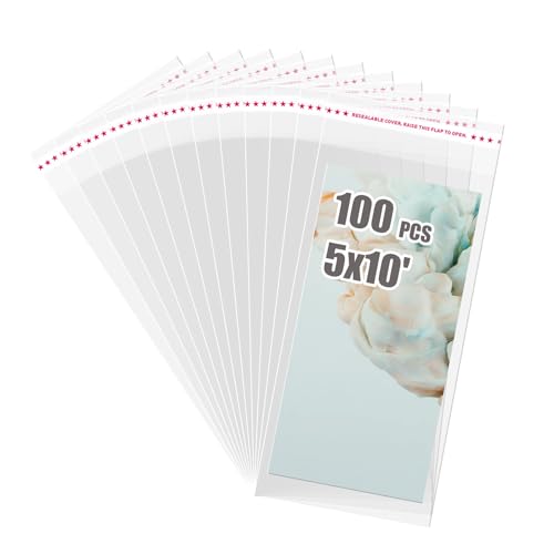 Egofine Self Sealing Cellophane Bags 100 PCS Clear Resealable Sleeves Bags for 5x10 Photo Mats (Bag Size: 5x10 inches) - color: 5"x10"Pack of 100