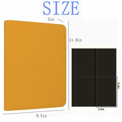 Toploader Binder,4-Pocket Double Sided Top Loaders Binder,Holds 128 Cards in 3"x4" Toploaders,PU Leather Card Binder Abulm for Toploader Trading,Sports,and Gaming Cards (Yellow) - color: Yellow