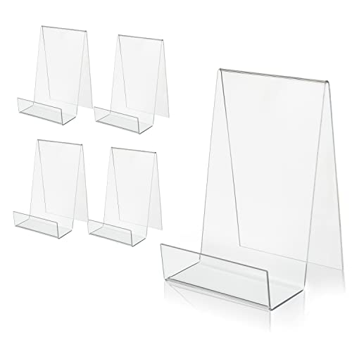 ZOEY Acrylic Book Stand with Ledge Clear Display Easels Plate - 5 Pack Large Book Holder Easel Stand for Display, Music Sheets, Artworks, CD, Tablet Holder (Large) - color: Clear, size: 5 x Large