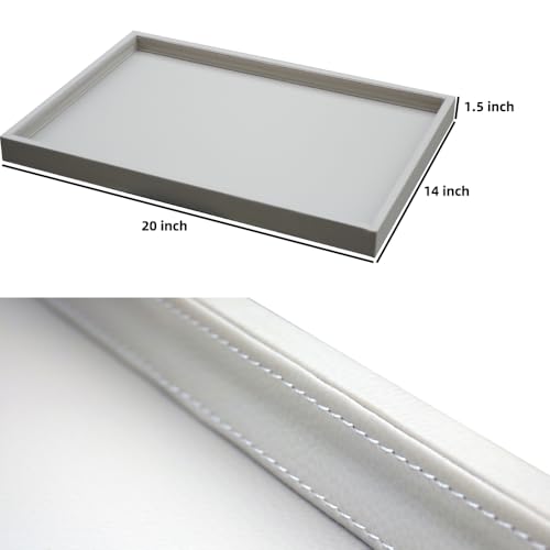 20x14 Inch Rectangular Ottoman Tray | Textured PU Leather, Waterproof & Heat-Resistant Storage for Coffee/Dining Tables, Sofa, Bed, Entertainment & Party (Tranquil Beige, 20 * 14in) - color: Tranquil Beige, size: 20" x 14" x 1.5"