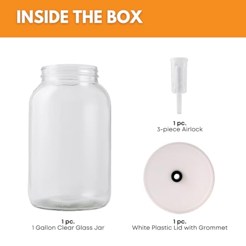 FastRack 1 Gallon Mason Jar Wide Mouth & Twin Bubble Airlock for Fermentation, Pickling, Brewing & Dry Storage – BPA-Free One Gallon Glass Jar with Lid