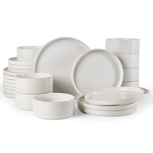 Famiware Star Stoneware Dinnerware Sets for 8, Reactive Glaze Plates, Bowls - color: Matte White