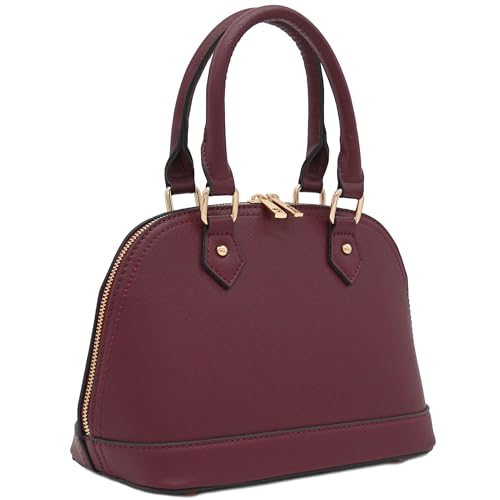 FashionPuzzle Zip-Around Saffiano Classic Dome Satchel - color: Wine