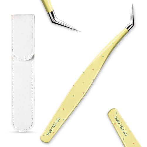 Precision Craft Tweezers, Curved Extended Fine Tip Sticker Tweezers for 3D Scene Stickers (Yellow) - color: Yellow