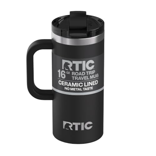 RTIC 16oz Road Trip Travel Mug with Lid and Handle, Ceramic Lined, Black - color: Black, size: 16 Ounces