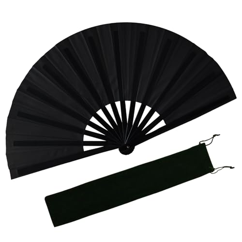 EOSAU Large Rave Fan, Folding Hand Fans for Line Dancing, Black - color: 13" Black 02