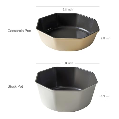 [UPIT] Korean Octagonal Cookware Set, Detachable Handle, Oven-to-Table Nonstick Space-Saving Kitchen Set for All Stovetops