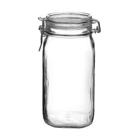 Bormioli Rocco Fido Squared Wide Mouth Glass Jar with Airtight Gasket Clamp Lid for Canning and Food Storage, Clear Top, 50.75 oz.