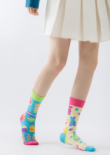 2 Pairs Cartoon Animal Crew Socks Fun Cotton Mid Calf Socks for Women - color: Candy