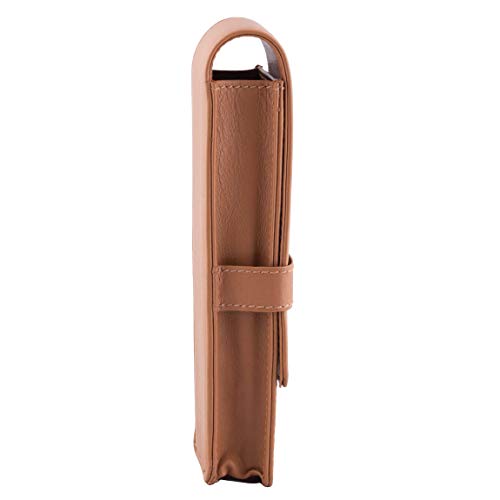 DiLoro Leather Pen Case Pouch Holder for Two Fountain Ballpoint Rollerball Pens or Pencils (Tan) - color: Tan
