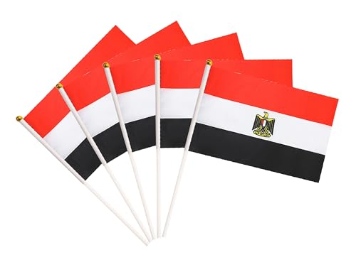 50 Pack Egypt Egyptian Flags Small Mini Hand Held Egypt Egyptian on Stick Flags, Miniature National Country Flags,Party Decorations Supplies for Parades,International Festival - color: Egypt