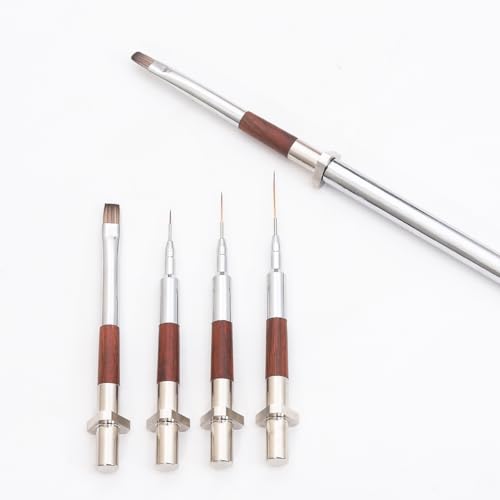 Nail Art Brushes, Metalic Nail Art Liner Brush with 4Pcs Brush Heads - color: Metal
