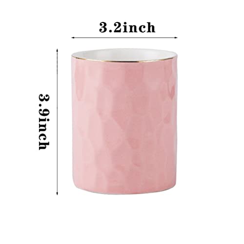 Ceramic Pen Holder Stand Cup Pencil Holder Organizer Makeup Brush Holders for Home Office Desk (Pink) - color: Pink