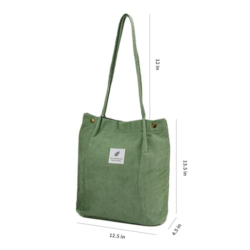 Corduroy Tote Bag Cute Tote Bags for Women Shoulder Bag with Inner Pocket for Work Beach Travel and Shopping Grocery - style: Matcha Green