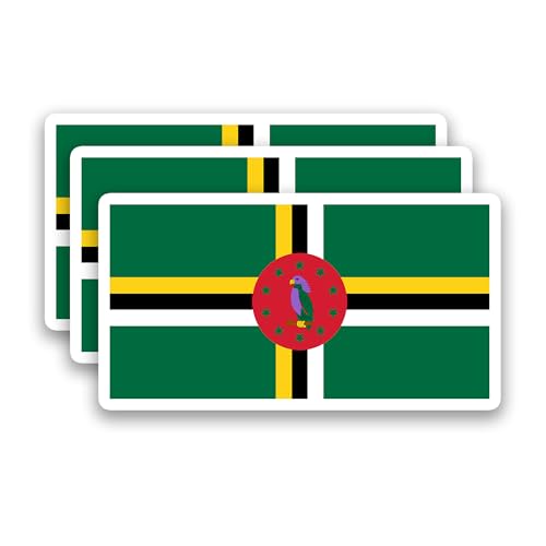 (3Pcs) Dominica Flag Stickers – Dominican National Flag Vinyl Decals, Waterproof Sticker for Laptop, Water Bottle, Scrapbook, Phone Case, Travel Gear, 3" x 1.6" - color: Dominica