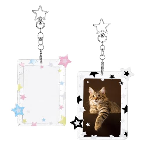 2Pcs Acrylic Photocard Holder Keychain, KPOP Mini Photo Card Holder Key Chain, Idol Picture Display Case Portable Bag Charm Gift for Fans