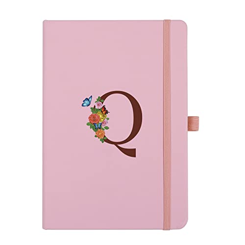 Pink Notebook for Women, 5.7"X8.3" A5 Journal Notebook with Letter Q, Dual-Sided Writing Notebook with Dividers, Cute Leather Journal for Work, Business, School, Meetings, Travelers, Small Notebook - color: Q
