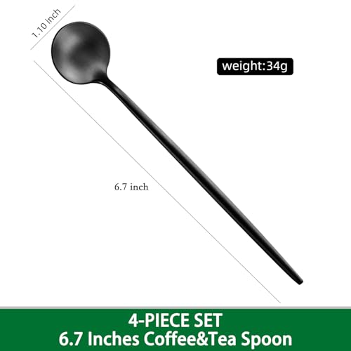 DEHOV 4 PCS 6.7 Inches Satin Black Stainless Steel 18/10 Coffee Spoons,Iced Tea Spoon,Espresso Stirring Spoons,Matte Black SS304 Teaspoons,Dessert Spoon,Long Coffee Spoons accessories - color: Black, size: 6.7 Inch
