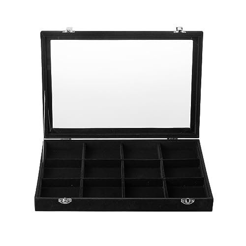 Frebeauty 12 Grid Bracelet Holder Box,Velvet Jewelry Tray with Clear Lid - color: Black, size: 12 Grid