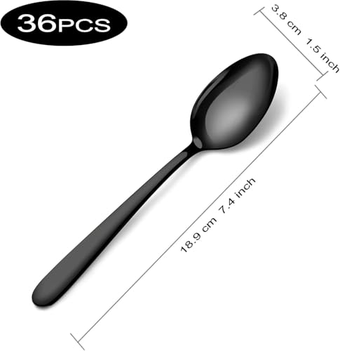 Pleafind 36Pcs Black Dinner Spoons Set - 7.4 inch, Spoons Silverware, Stainless Steel Spoon, Mirror Polished Tablespoon, Black Silverware Set for Home, Kitchen, Restaurant, Dishwasher Safe - size: 36 Pcs 7.4'' Black Dinner Spoons