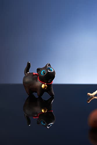 Green Sandalwood Hand Carved Wood Cat Statue, Modern Style, Lovely Gift Home Decor Figurine Table Decoration 【Ebony Lucky Cat】 - color: Fortune Cat Ebony