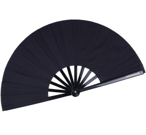 Folding Fan - Chinese Hand Fan, 13 inch Nylon-Cloth Performance Fan - color: Black
