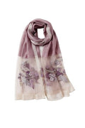 Jeelow Long Silk Blend Embroidered Floral Shawl Scarf Wrap for Women - color: Purple Bloom
