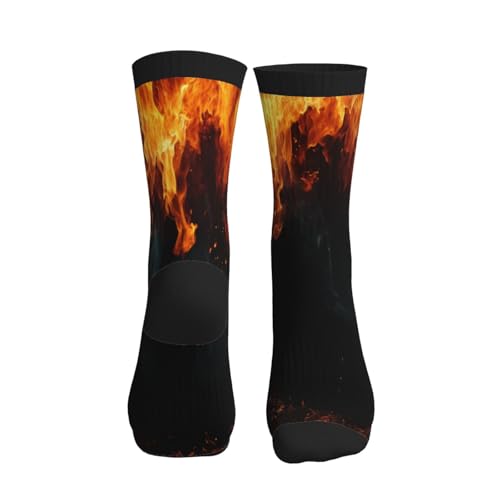 Crew Athletic Socks Funny Crazy Casual Sports Novelty Dress Socks for Women Men Running Hiking - color: Red Flame Fire